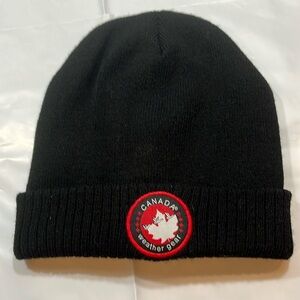 Canada Weather Gear LOGO BLACK Knit CAP Beanie Hat Ribbed Cuffed Pull On winter